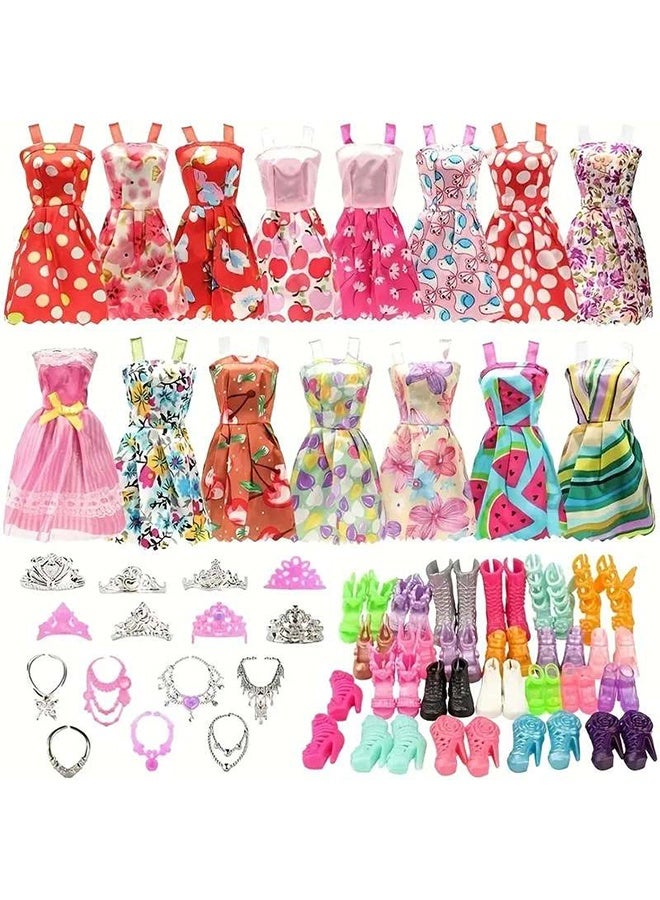 32Pcs Barbie Doll Clothes Bundle Dresses Shoes Crown, necklace Set Lot Accessories Girl Gift Fashion Design Kit for 30cm Doll Colorful Unique Doll Stuff - Image 1